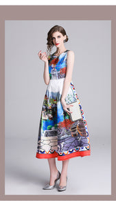 Women's Sleeveless Vintage Design Flare Wide Bottom Dresses