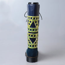 Load image into Gallery viewer, Women&#39;s Two-toned String Lace Design Genuine Leather Skin Boots