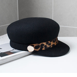 Cool Vintage Style Leopard Newsboy Black Caps - Ailime Designs