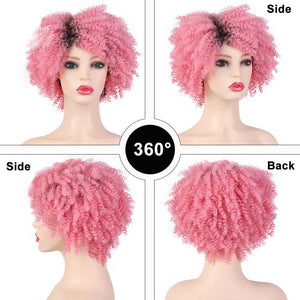 Curley Pink Synthetic Curly Wigs -  Ailime Designs