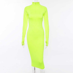 Women's Hot Neon Colors Zipper Front Body-con Club Style Dresses