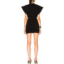 Load image into Gallery viewer, Women&#39;s Black Plunge V-Neck Mini Dresses w/ Bat Wing Collar