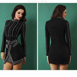 Women's Celebrity Style Long Sleeve Sexy Rivet Design Dresses