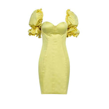 Load image into Gallery viewer, Women&#39;s Yellow Bandeau Puff Off-Shoulder Sleeve Dresses