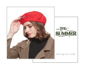 Women's Cashmere Beret Caps w/ Chain-link Design