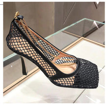 Load image into Gallery viewer, Women&#39;s Black Mesh Square Toe Design Pump