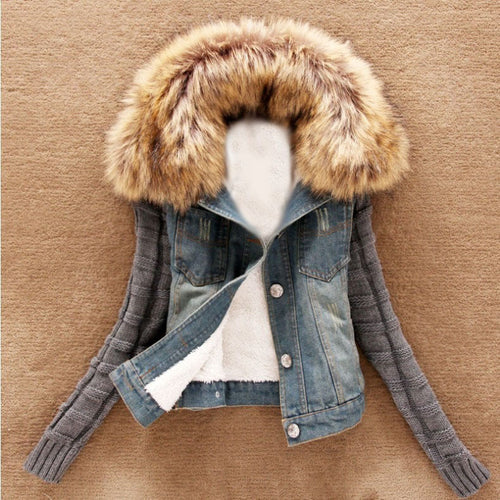 Denim Hooded Faux Fur Jackets For Women - Ailime Designs