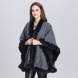 Grey Fox Faux Fur Cape Poncho Shawl - Ailime Designs