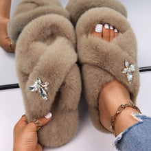 Load image into Gallery viewer, Ailime Designs - Crystal Butterfly Faux Fur Slippers