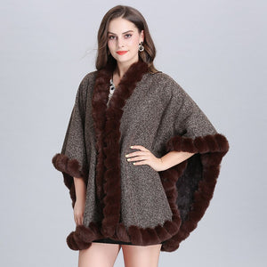 Grey Fox Faux Fur Cape Poncho Shawl - Ailime Designs