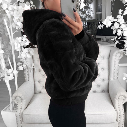 Hooded Black Faux Fur Women's Warm Jackets - Ailime Designs