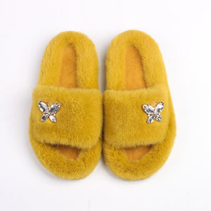 Ailime Designs - Crystal Butterfly Faux Fur Slippers