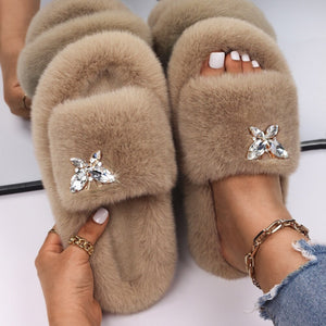 Ailime Designs - Crystal Butterfly Faux Fur Slippers