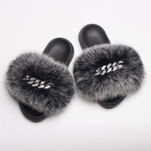 Load image into Gallery viewer, Ailime Designs - Crystal Chain-link Design Genuine Fox Fur Slippers