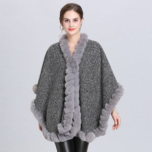 Grey Fox Faux Fur Cape Poncho Shawl - Ailime Designs