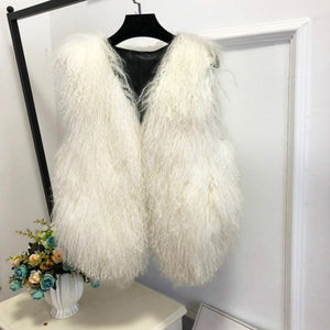 100% Pure Genuine White Sheep Mongolian Fur Vest - Ailime Designs