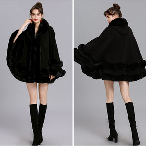 Double-Layer Luxury Rex Rabbit Fur Cape Overcoats - Ailime Designs