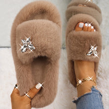 Load image into Gallery viewer, Ailime Designs - Crystal Butterfly Faux Fur Slippers