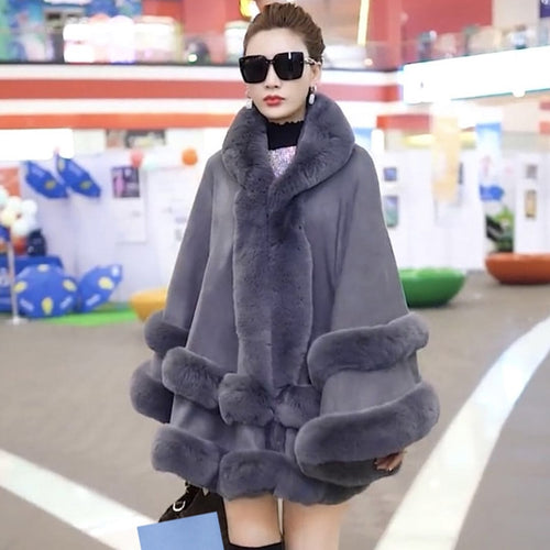 Double-Layer Luxury Rex Rabbit Fur Cape Overcoats - Ailime Designs