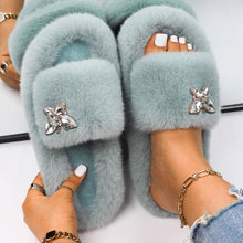 Load image into Gallery viewer, Ailime Designs - Crystal Butterfly Faux Fur Slippers