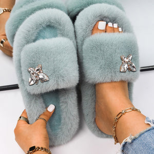 Ailime Designs - Crystal Butterfly Faux Fur Slippers