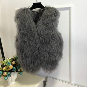 100% Pure Genuine White Sheep Mongolian Fur Vest - Ailime Designs