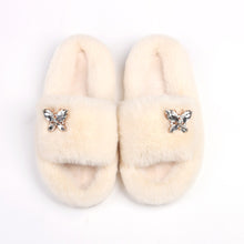 Load image into Gallery viewer, Ailime Designs - Crystal Motif Design White Faux Fur Slippers For Women