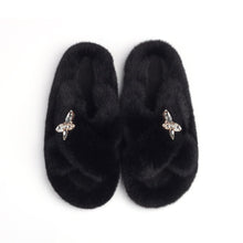 Load image into Gallery viewer, Ailime Designs - Crystal Motif Design White Faux Fur Slippers For Women