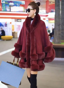 Double-Layer Luxury Rex Rabbit Fur Cape Overcoats - Ailime Designs