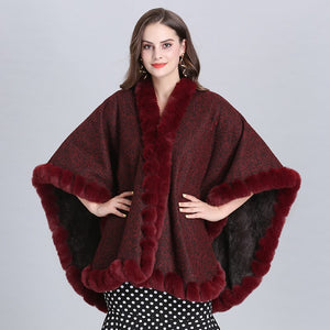 Grey Fox Faux Fur Cape Poncho Shawl - Ailime Designs