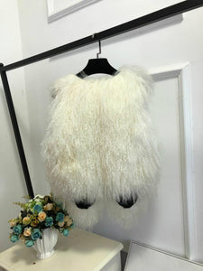 100% Pure Genuine White Sheep Mongolian Fur Vest - Ailime Designs