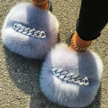 Load image into Gallery viewer, Ailime Designs - Crystal Chain-link Design Genuine Fox Fur Slippers