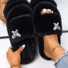 Load image into Gallery viewer, Ailime Designs - Crystal Butterfly Faux Fur Slippers