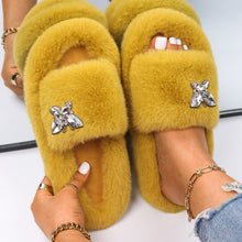 Load image into Gallery viewer, Ailime Designs - Crystal Butterfly Faux Fur Slippers