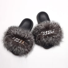 Load image into Gallery viewer, Ailime Designs - Crystal Chain-link Design Genuine Fox Fur Slippers