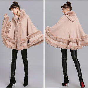 Double-Layer Luxury Rex Rabbit Fur Cape Overcoats - Ailime Designs