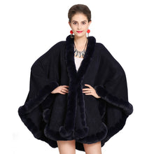 Load image into Gallery viewer, Cloak Knit Design Faux Fur Trim Poncho Shawls For Women - Ailime Designs