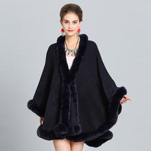 Load image into Gallery viewer, Cloak Knit Design Faux Fur Trim Poncho Shawls For Women - Ailime Designs