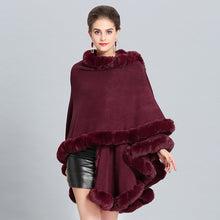 Load image into Gallery viewer, Cloak Knit Design Faux Fur Trim Poncho Shawls For Women - Ailime Designs