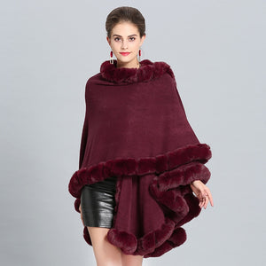 Cloak Knit Design Faux Fur Trim Poncho Shawls For Women - Ailime Designs