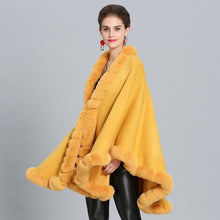 Load image into Gallery viewer, Cloak Knit Design Faux Fur Trim Poncho Shawls For Women - Ailime Designs