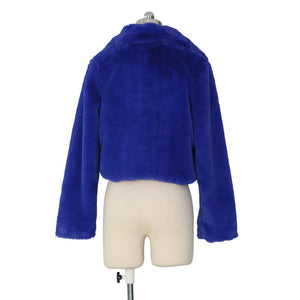 Royal Blue Fuzzy Warm Bolero Style Faux Fur Jackets - Ailime Designs