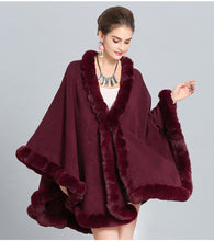 Load image into Gallery viewer, Cloak Knit Design Faux Fur Trim Poncho Shawls For Women - Ailime Designs