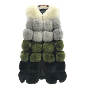 Amazing Women's Fluted Multi-color Faux Fur Design Long Vest - Ailime Designs