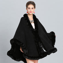 Load image into Gallery viewer, Cloak Knit Design Faux Fur Trim Poncho Shawls For Women - Ailime Designs