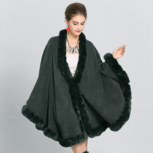 Load image into Gallery viewer, Cloak Knit Design Faux Fur Trim Poncho Shawls For Women - Ailime Designs