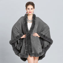 Load image into Gallery viewer, Cloak Knit Design Faux Fur Trim Poncho Shawls For Women - Ailime Designs