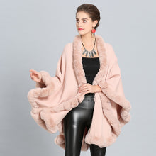 Load image into Gallery viewer, Cloak Knit Design Faux Fur Trim Poncho Shawls For Women - Ailime Designs