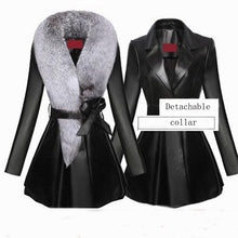 Load image into Gallery viewer, Best Black Faux Fur Trim Collar Pleated Coats - Ailime Designs