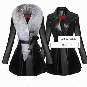 Best Black Faux Fur Trim Collar Pleated Coats - Ailime Designs